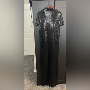 Ralph Lauren Collection Black Sequin Gown with Gold Logo, Purple Label Gown